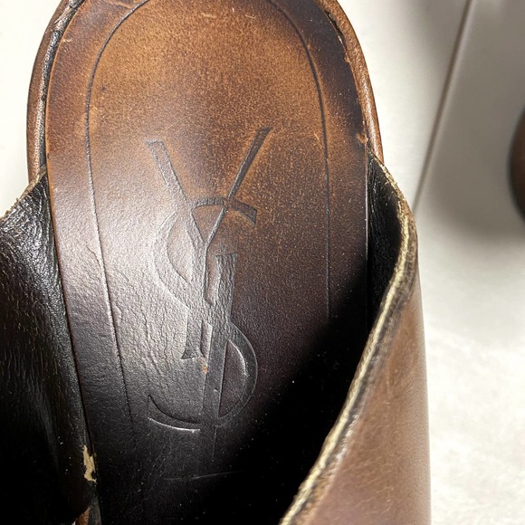 Vintage YVES SAINT LAURENT Leather Wedge Cross Strap PlatformSlides 36 sz6/6 1/2 - Picture 7 of 10